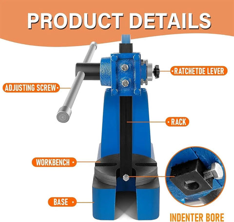 Solid Build Manual Arbor Press With Easy Spin Hand Wheel And Flip Ram, 2 Ton Squeeze, detailed view of adjusting screw and base.