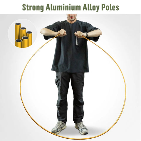 Man flexing strong aluminum alloy poles for Ultra Lightweight 2 Person Backpacking Tent With Aluminum Poles Waterproof Rainfly