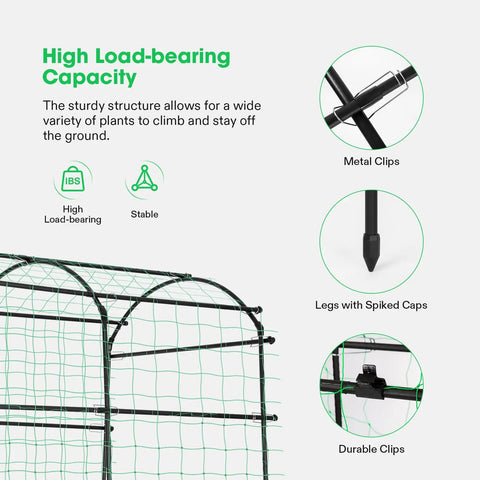 Close-up of 7Ft Arch Trellis For Climbing Plants With Adjustable Width And Sturdy Metal Tunnel Design Nylon Netting Included showing clips