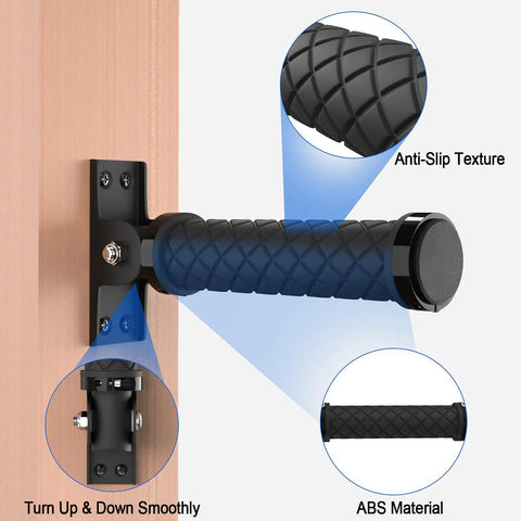 Heavy Duty Folding Grab Bar With Smooth Flip Action For Doorways And Stairs Space Saving Wall Mount Assist Handle showing anti-slip texture and ABS material.