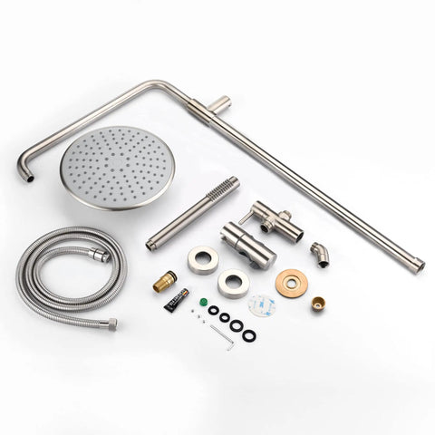Brushed Nickel Retrofit Shower System With 9 Inch Rain Shower Head Drill Free Install Tool Free Retrofit No Tile Damage Connects