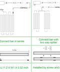 Diagram showing connection options for Under Cabinet LED Light Bar Kit 12V Plug In Dimmable With Switch 6 Panel Daylight White Bar Lights.