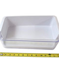Right Guard Assembly DA97-14314A Replacement Part For Samsung Fridge Models with measuring tape for size reference.