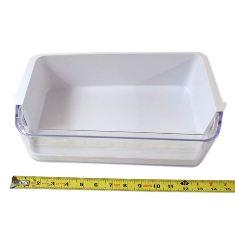 Right Guard Assembly DA97-14314A Replacement Part For Samsung Fridge Models with measuring tape for size reference.