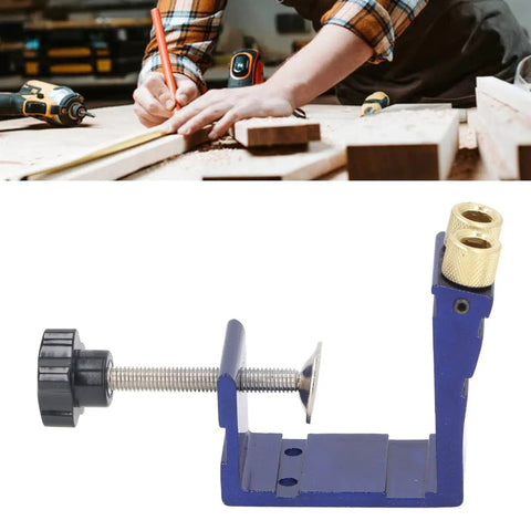 Carpenter using Pocket Hole Jig Kit For Woodworking Handy And Durable Mini Aluminum Alloy Guides For DIY Projects on wooden planks