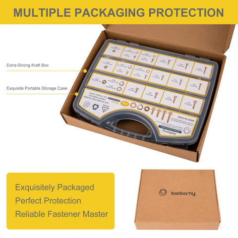 Heavy Duty Flange Bolt Kit 528Pcs M5 M6 M8 M10 8.8 Pro Grade with nuts in durable case inside a brown Kraft box