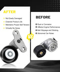 Comparison image of AC Drive Belt Tensioner Kit Bolt-On Fits Chevy Tahoe 2000-2008 versus old tensioner highlighting benefits