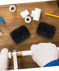Two Piece Tubing Deburring Tools Reamers For Pipes Set on wooden table with plumbing materials
