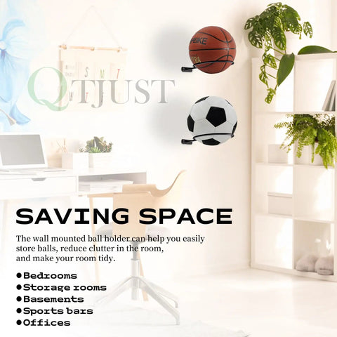 Heavy Duty 4 Pack Wall Mount Ball Rack Set Universal Metal Storage Holder For Basketball Football Volleyball Soccer Space Saving Black Racks Rust Resistant Holds Up To 30 Lbs Each Easy Mounting Screws Included