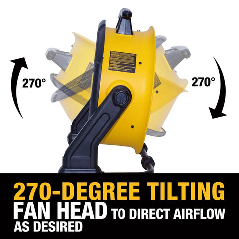 Side view of Beefy Industrial High Velocity Floor Fan With AC DC Dual Power, 18 Inch Barrel, 270 Degree Tilt shown in motion