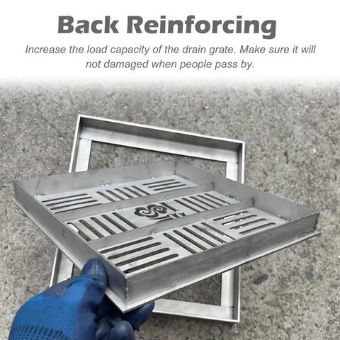 Heavy Duty Sewer Drainage Grate And Base For Large Outdoor Catch Basin Trench Cover built from tough 304 stainless steel with backing.