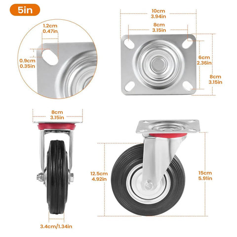Heavy Duty Caster Wheels 4 Pack With 360 Degree Swivel And Foot Brake Lock Smooth Rolling Workhorse Furniture Wheels dimensions