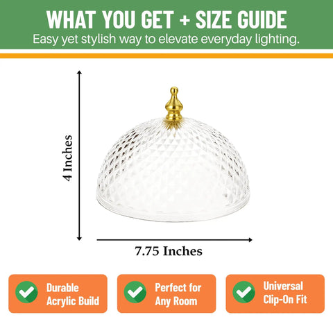 Clip On Light Shade For Ceiling Bulb And Lamp With Antique Diamond Cut Acrylic For A Soft Vintage Vibe Glow Easy Install Decorative Lamp Cover For Home And Office Today, 7.75 inches wide with brass finial.