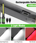 Close-up of Dope Two In One Magnetic Work Light With 2400 Lumen LED, 4400mAh Rechargeable Battery showing charging port and light modes.