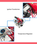 Heavy Duty Waste Oil Heater Furnace Burner With Air Atomizing Tech And Quick Temperature Tweaks For Running Smooth On Vegetable Fuel At 220 Volts showing ignition transformer and temperature regulator.