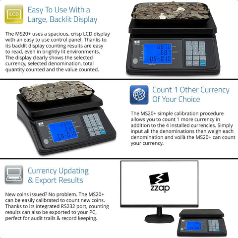 Portable Coin Counting Scale With Battery And Tare Function For Quick Value And Quantity Counts Lets You Track USD EUR CAD GBP Coins with LCD