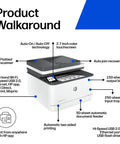 All In One Wireless Black And White Laser Printer With Scanner Copier And Fax For Small Office Teams Fast Two Sided Printing Auto Document Feeder Easy Scan And Copy Ideal For Up To Seven Users shown with features labeled