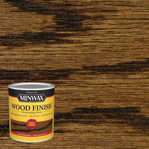 Killer Dark Walnut Oil Based Wood Stain For Interior Projects one quart package with rich wood texture background.