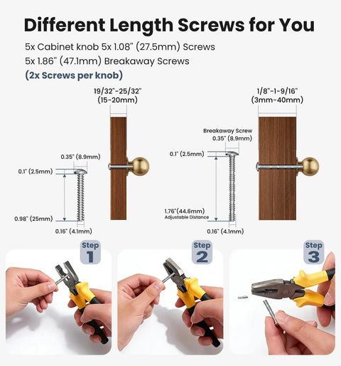 Champagne Bronze Cabinet Knobs 5 Pack Beefy Solid Aluminum Alloy One Hole Install Hardware screw length and installation steps