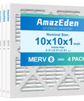 4 Pack 10x10x1 Air Filter MERV 8 For HVAC AC Furnace Pleated Replacement Dust Defense, exact size 9.81x9.81x0.81 inches