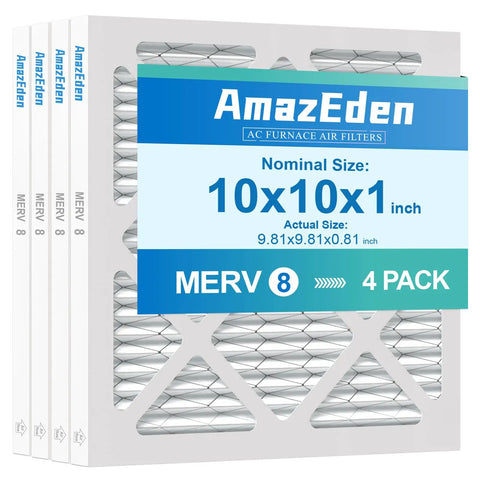 4 Pack 10x10x1 Air Filter MERV 8 For HVAC AC Furnace Pleated Replacement Dust Defense, exact size 9.81x9.81x0.81 inches