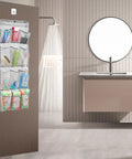 Mesh Shower Organizer Hanging Caddy With Rotating Hanger For Quick Dry Bathroom Storage And 12 Pockets visible in modern bathroom
