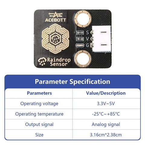 3Pcs Raindrop Sensor Module For ESP32 Arduino, black PCB with 3-pin connector and 3.16cm x 2.38cm specs