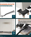 Premium Heavy Duty Furniture Mover Set With Locking Castors shown lifting a cabinet and using book elevation for smooth transport.