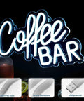 Coffee Bar Neon Sign LED Light for Cafes and Bars, Modern Wall Decor in bright white glow with acrylic base, USB powered