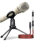 Rugged Dynamic Vocal Microphone For Singing And Live Performance Cardioid Studio Mic With Clear Voice shown with 16 ft cable.