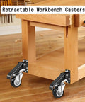 Heavy Duty Retractable Workbench Casters Kit With Smooth Rolling Polyurethane Wheels And No Jiggle Adjustable Leveling Glides for sturdy workbench support.