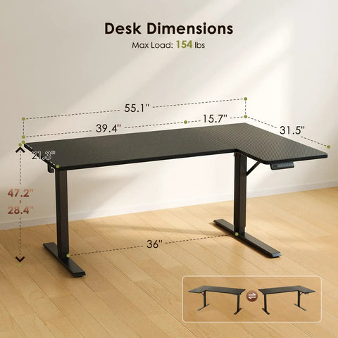 Electric L Shaped Standing Desk With Smooth Motor Height Adjustment From 28.4 To 47.2 Inches, Reversible Corner Desk For Home Office