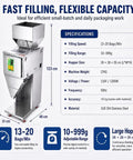 Automatic Powder Filling Machine With Digital Control Panel And Foot Pedal Dual Vibration Particle Packer, 123cm tall stainless steel design.