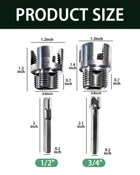 Heavy Duty Water Pipe Wrench Dual Function Threading Tool For 1/2 And 3/4 Inch Non Metallic Pipes with size measurements shown.