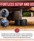 Tough As Nails USA Built Heavy Duty Round Trailer Leveling Blocks for RV Camper under jack foot, providing stable support.