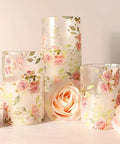Pink Flameless Candles With Remote Timer, Flickering Glass Pillar Candles for Romantic Vibes with rose-themed decor
