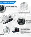 Detailed design specs of Four Pack Car Door Light Projectors With LED Puddle Lights, showcasing features and dimensions.
