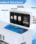 Control panel of the Rock Solid Commercial Heat Sealer Machine With Digital Temperature Control and Smoothly Adjustable Speed.