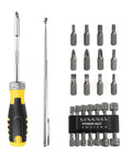 28 Piece Magnetic Ratcheting Screwdriver Set With CRV Bits Nut Drivers And Telescoping Magnetic Pickup Tool displayed.