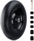 Flat Free 4.80/4.00-8 Tire and Wheel for Wheelbarrows Hand Trucks, 14.5 inch solid wheel, universal hub, shown with inserts