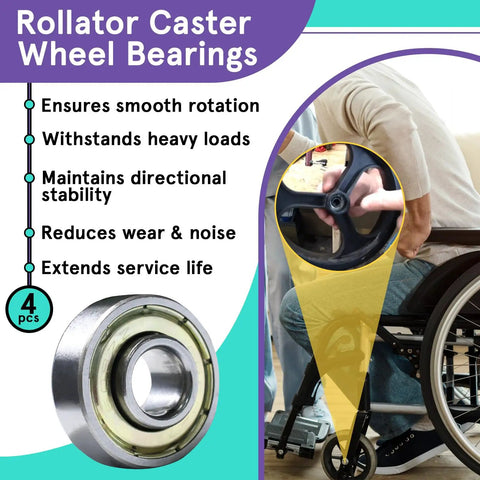 Universal 8mm Wheelchair Caster Bearings Replacement Set for Rollators and Transport Chairs, 5/16 Inch Axle Compatible