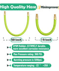 Kickass Hella Durable Premium High Flow EPDM Rubber Air Hose 12 Inch Quick Connect Fitting 1/4 Male To 1/4 Male NPT in green, showing 12-inch and 20-inch lengths.