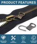 Close-up of 10 Piece Zipper Pull Tab Replacement Kit with detachable metal pulls for universal fit on various gear, in mixed colors.