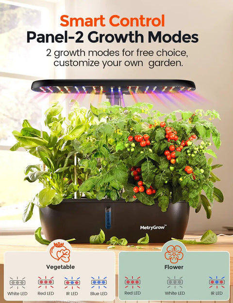 Smart Indoor Garden Kit With 24W Full Spectrum Grow Light 15 Pods Hydroponic System for fresh herbs on kitchen counter