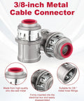 25 Piece Metal Cable Connectors For Three Eighth Inch Conduit Zinc Electrical Fittings shown with three close-ups