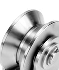 Close-up of a 2-inch V groove stainless steel wheel from 4 Pack 2 Inch V Groove Wheel And Stainless Steel Pulley Blocks For Sliding Gates Doors.