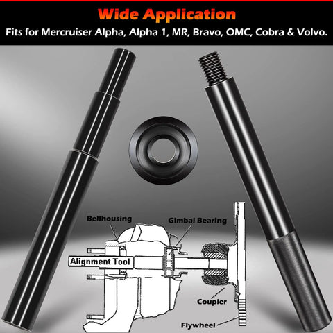 Front view of gimbal bearing alignment tool kit with two black steel rods and circular bearing ring