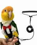 Bird Diaper Harness Tuxedo Flight Suit With Waterproof Inner Layer For Parrots Cockatiels Conures Parakeets Macaws Budgies 80 Inch Flying Leash shown on a parrot