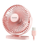 Must Have USB Desk Fan Pink Five Point Five Inch Mini Portable Quiet Personal Desktop Cooler With 3 Speeds And 90 Degree Rotation