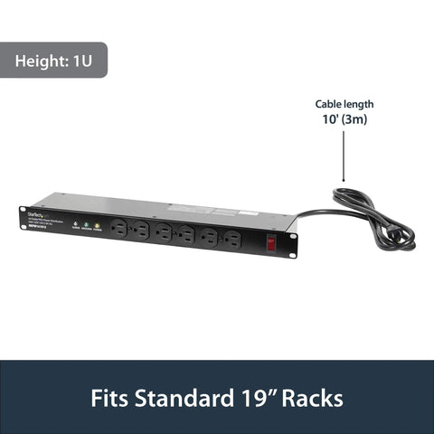 Rack Mount PDU Power Strip With 16 Outlets For 1U Network Server Racks Surge Protected 120V 15A in steel housing